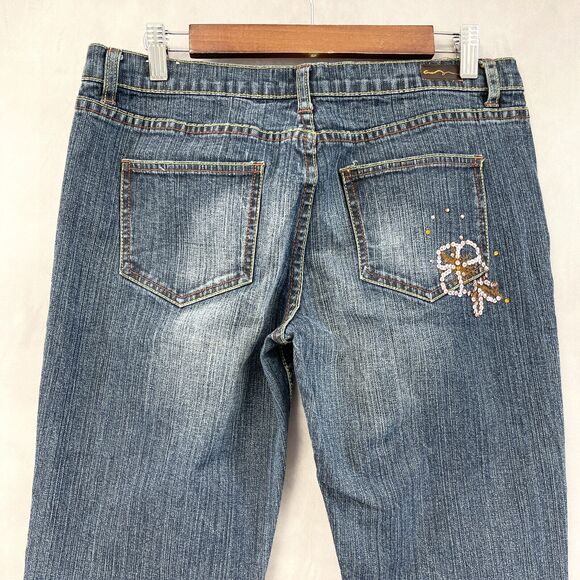 Y2K American Rag CIE Jeans Womens 9 Boot Cut Sequin Low Rise Western Retro Bling - Picture 5 of 11